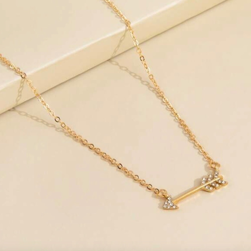 Boho Festival‎ Rhinestone Arrow Gold Necklace Jewelry Chic Southwestern Chain